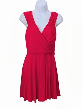 VENUS Red Sleeveless Faux Wrap Mini Dress